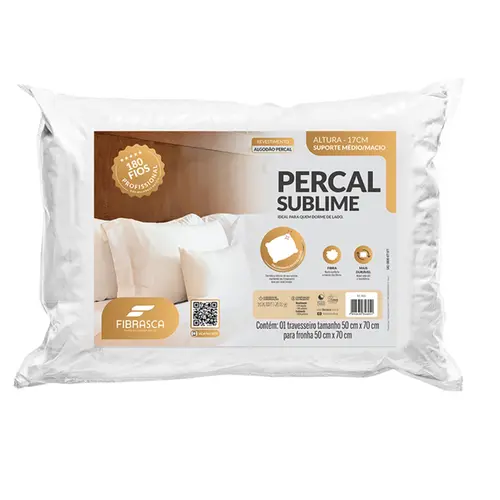 Travesseiro Percal Sublime Fibrasca 4605 Revestimento Algodao Branco 50x70cm