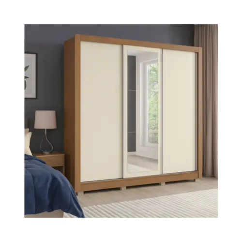 Roupeiro Kappesberg MDP 3 Portas 2 Gavetas Com Espelho Cinamomo Off White