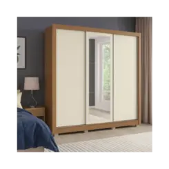 Roupeiro Kappesberg MDP 3 Portas 2 Gavetas Com Espelho Cinamomo Off White