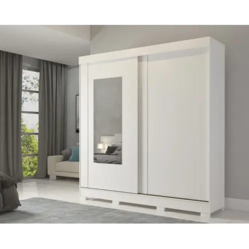 Roupeiro Ilheus Panan 100% MDF 2 Portas 3 Gavetas Com Espelho Branco