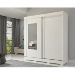 Roupeiro Ilheus Panan 100% MDF 2 Portas 3 Gavetas Com Espelho Branco