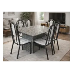 Sala De Jantar Madri Teixeira Com 6 Cadeiras Aco Granito