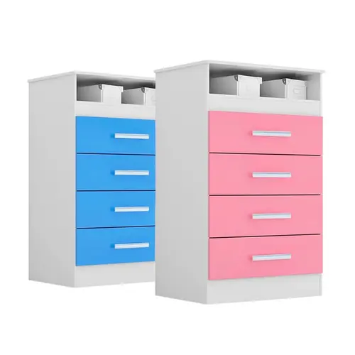 Comoda ACP Jessica com 4 Gavetas, Nicho Superior, 100% MDF Branco/Rosa ou Azul