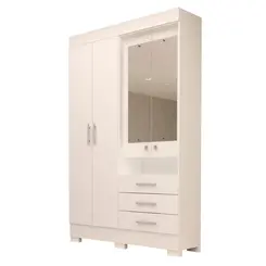 Roupeiro ACP Debora 4 Portas 3 Gavetas com Espelho Branco
