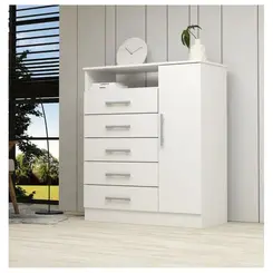 Comoda ACP 5 Gavetas Com Sapateira 100% mdf Madri Plus Branco
