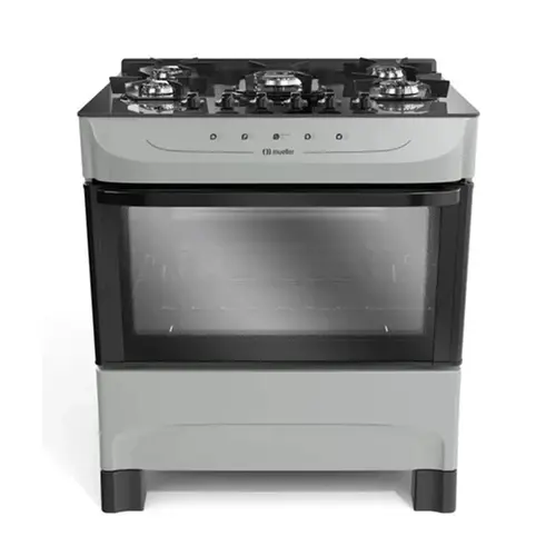 Fogao 5 Bocas Mueller com mesa de vidro e acendimento automatico titanio Bivolt