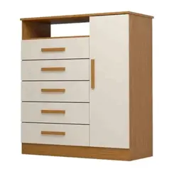 Comoda ACP Madri 1 Porta 5 Gavetas em MDF Cinamomo/Off White