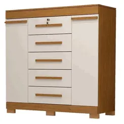 Comoda ACP Diana 2 Porta 5 Gavetas em MDF Cinamomo/Off White