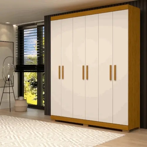 Roupeiro ACP Lana 6 Portas 2 Gavetas Com Cabideiro 100% MDF Cinamomo Off White