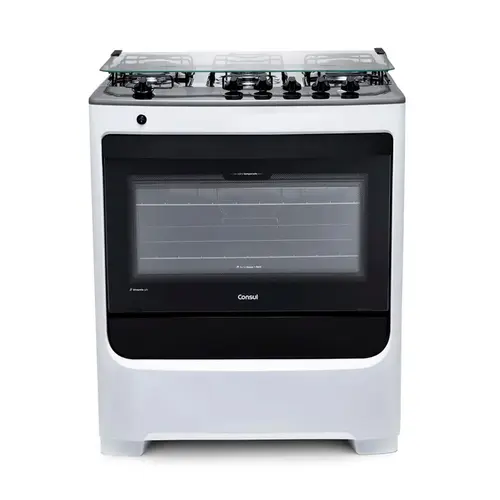 Fogao Piso Consul 5 Bocas Grades Duplas Forno Limpa+Facil, Acendimento Automatico Bivolt Branco