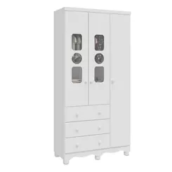 Roupeiro Infantil Peroba Tedy 3 Portas 3 Gavetas Branco Brilho