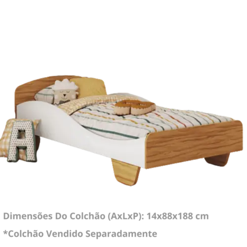 Cama Peroba Sol Solteiro Branco Brilho Amendoa