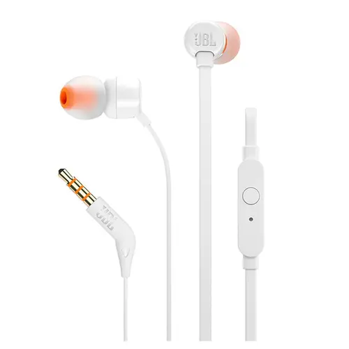 Fone de Ouvido JBL T110 In Ear Tecnologia PureBass Intra-auricular Microfone Embutido Branco