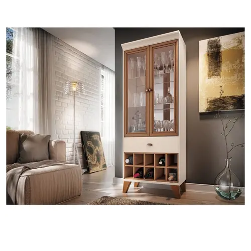 Cristaleira Opera Hb Moveis 2 Portas e 1 Gaveta Off White/Cinamomo
