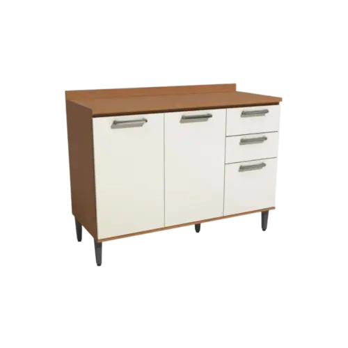 Balcao De Cozinha Kappesberg Com Tampo  2 Portas 3 Gavetas Canela Off White