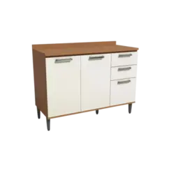 Balcao De Cozinha Kappesberg Com Tampo  2 Portas 3 Gavetas Canela Off White