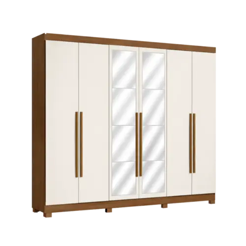 Roupeiro Kappesberg 100% MDP 6 Portas 3 Gavetas Com Espelho Canela Off White