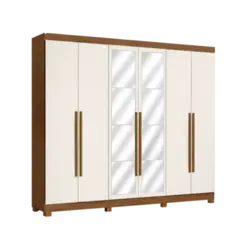 Roupeiro Kappesberg 100% MDP 6 Portas 3 Gavetas Com Espelho Canela Off White