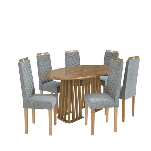 Sala De Jantar Kappesberg Mesa Oval Com 6 Cadeiras Linho Cinza