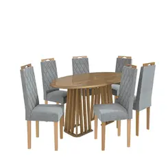 Sala De Jantar Kappesberg Mesa Oval Com 6 Cadeiras Linho Cinza