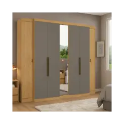 Roupeiro Supremo THB 100% MDF 7 Portas 2 Gavetas Com Espelho Nogal Gris Glass
