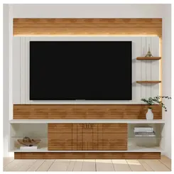 Home Guaiba Mobler 2.0 Para TV ate 60" Polegadas 2 Portas de correr Frisadas 4 Prateleiras Off White Amendoa