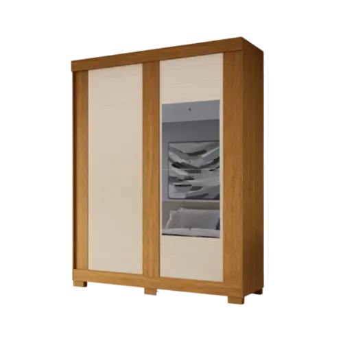 Roupeiro Ayla ACP 100% MDF 2 Portas 2 Gavetas Com Espelho Cinamomo Off White