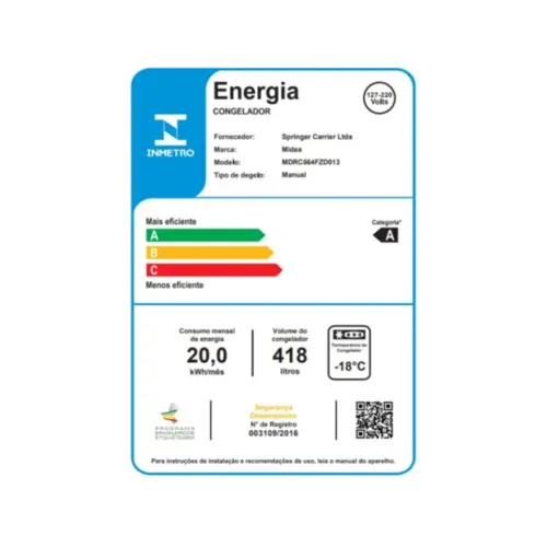 Freezer Midea Horizontal 418 Litros Inverter 2 Portas Branco Bivolt