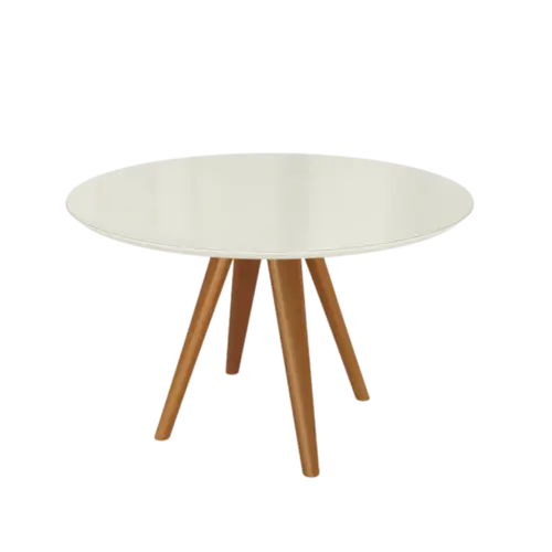 Mesa De Jantar Kappesberg Redonda Madeira Tampo De Vidro Carvalho Off White