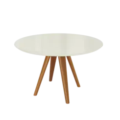 Mesa De Jantar Kappesberg Redonda Madeira Tampo De Vidro Carvalho Off White