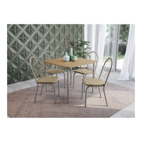 Sala De Jantar Kappesberg Lotus MDP Com 4 Cadeiras Suede Bege