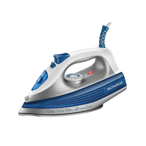 Ferro a Vapor Mondial Base Ceramica 1200W Branco Azul 127V