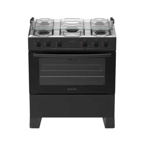 Fogao Atlas Milao Plus 5 Queimadores Com Mesa inox Acendimento Automatico Preto Bivolt