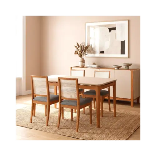 Sala De Jantar Cimol Marcela Madeira Tauari 4 Cadeiras Off White Grafite