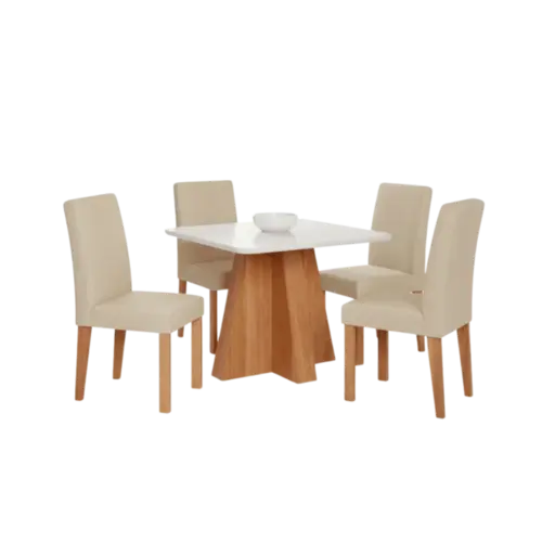 Sala De Jantar Cimol Larissa Em MDF Tampo De Vidro 4 Cadeiras Cinamomo Off White