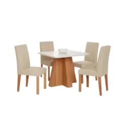 Sala De Jantar Cimol Larissa Em MDF Tampo De Vidro 4 Cadeiras Cinamomo Off White