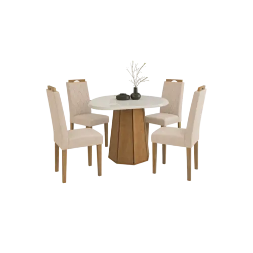Sala De Jantar Kappesberg Jade Tampo De Vidro 4 Cadeiras Cinamomo Off White