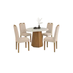 Sala De Jantar Kappesberg Jade Tampo De Vidro 4 Cadeiras Cinamomo Off White