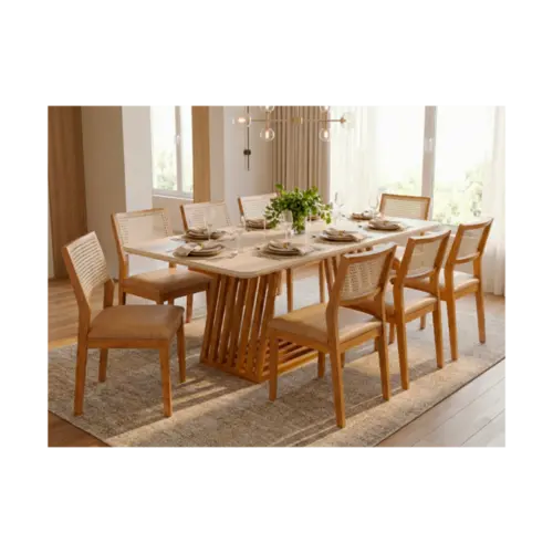Sala De Jantar Cimol Pitaia Madeira Tauari Tampo De Vidro 8 Cadeiras Off White