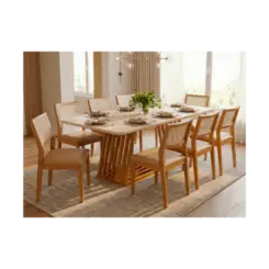 Sala De Jantar Cimol Pitaia Madeira Tauari Tampo De Vidro 8 Cadeiras Off White