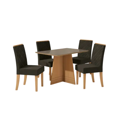 Sala De Jantar Kappesberg Lotus Tampo De Vidro 4 Cadeiras Freijo Canela