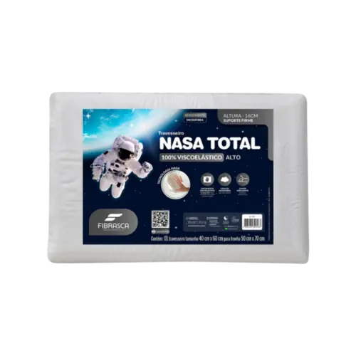 Travesseiro Fibrasca  Nasa Total Alto 40X60X16 Capa Em Microfibra Branco