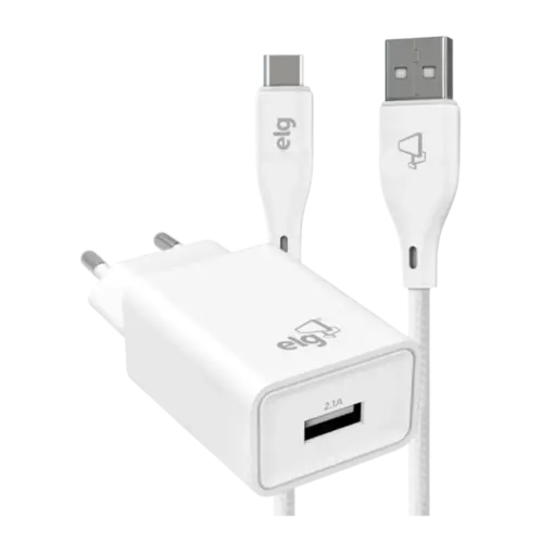 Kit Carregador Universal Com Cabo USB Tipo-C 2.4A de 1 Metro Branco