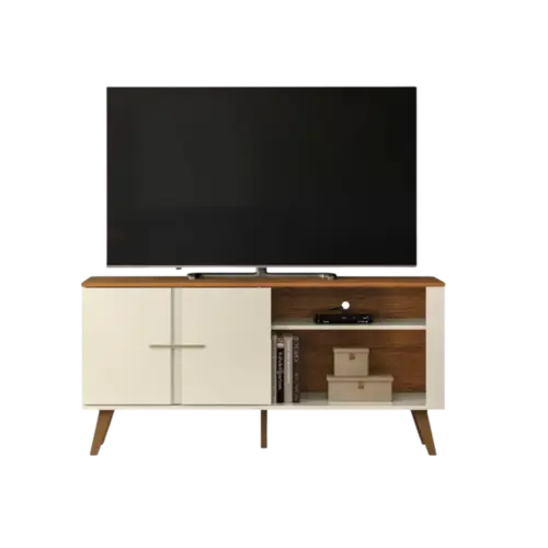 Rack Bancada Ilheus Mobler Para TV's De Ate 55" Off White Canela
