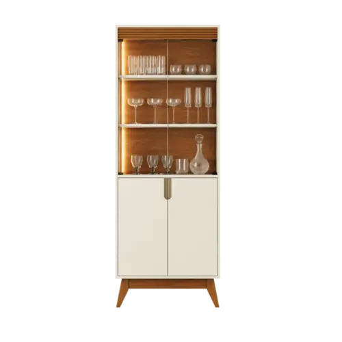 Cristaleira Mobler Paraty 4 Portas 4 Prateleiras Off White Canela