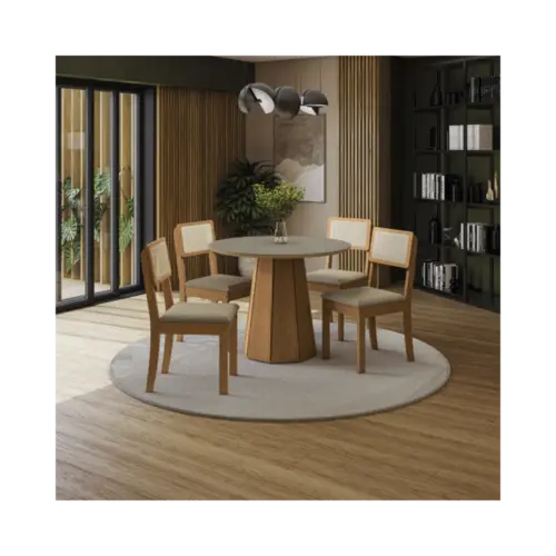 Sala De Jantar Kappesberg Tampo De Vidro Temperado 4 Cadeiras Canela Freijo