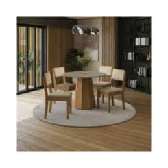 Sala De Jantar Kappesberg Tampo De Vidro Temperado 4 Cadeiras Canela Freijo
