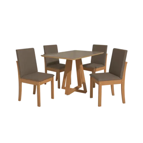Sala De Jantar Kappesberg Com Tampo De Vidro Temperado 4 Cadeiras Canela Freijo