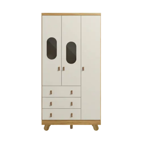 Armario Pingo Peroba 3 Portas 3 Gavetas Amendoa Off White