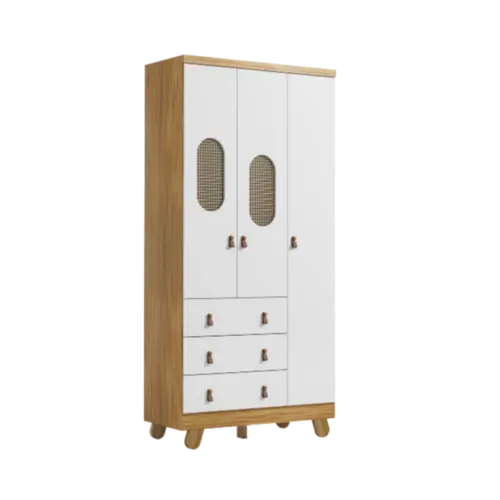 Armario Pingo Peroba 3 Portas 3 Gavetas Amendoa Off White
